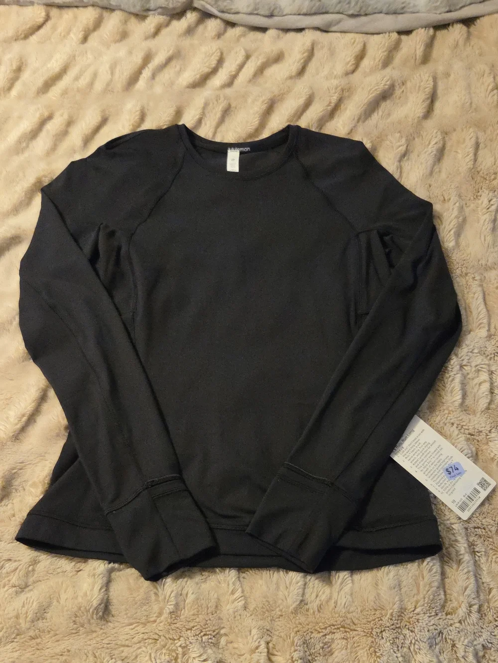 Lululemon Athletica Black It's Rulu Long Sleeve Top size 10 Running Black NWT!